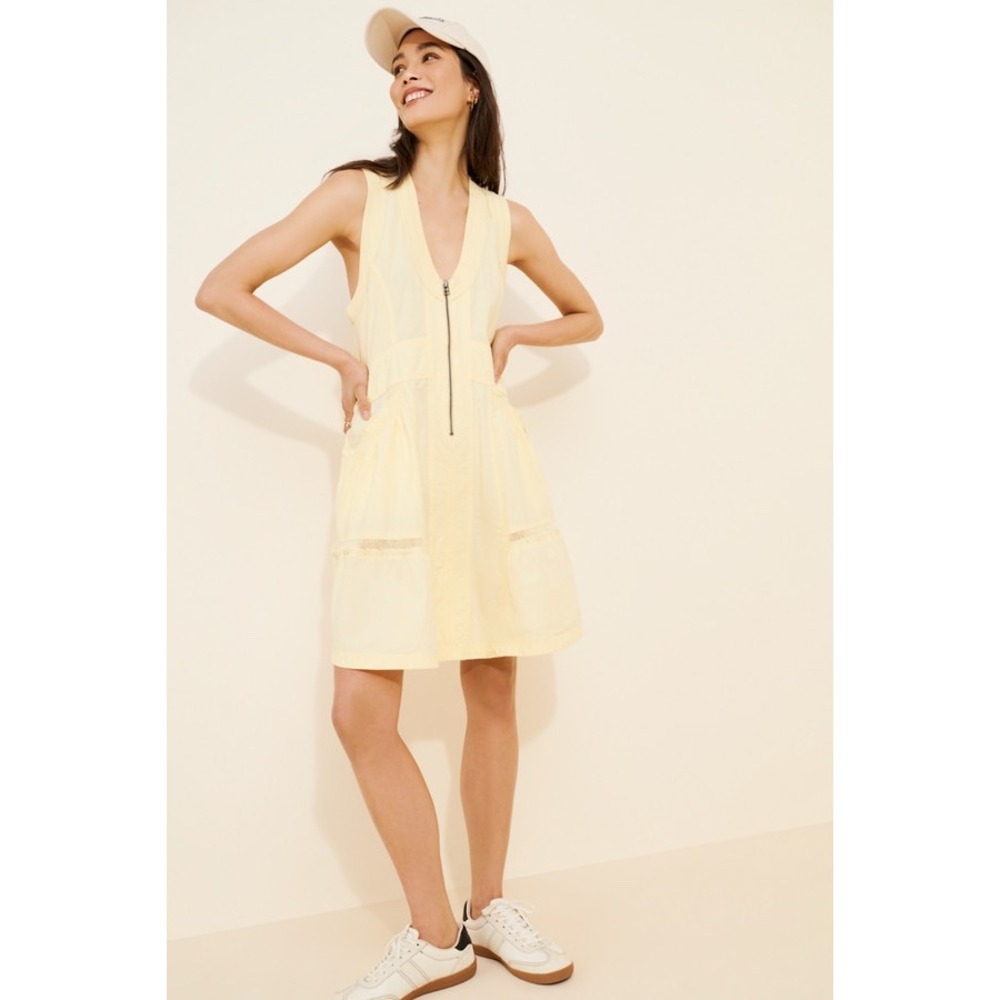 Daily Practice Anthropologie Mini Dress Zip Front Mesh Size XL Yellow Womens - Picture 4 of 10